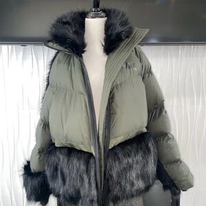 Nike X Sacai Faux Fur jacket Women's Olive and Black Puffer Jacket